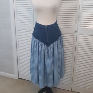 Jerry Leigh vtg pinstripe denim prairie skirt 9 *A